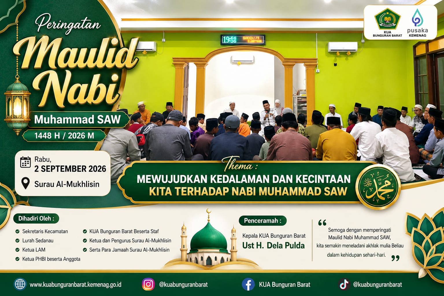 Safari Dakwah Maulid Nabi 1448 H Ditutup di Surau Al Mukhlisin, KUA Bunguran Barat Tekankan Makna Cinta kepada Rasulullah