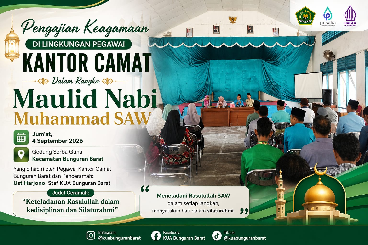 Pengajian Keagamaan di Lingkungan Pegawai Kantor Camat Bunguran Barat, KUA Dorong Keteladanan Rasulullah dalam Pelayanan