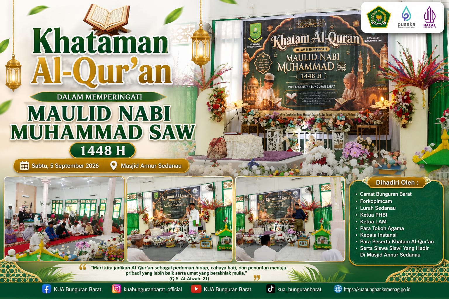 Khataman Al-Qur’an di Masjid An-Nur, KUA Bunguran Barat Dorong Generasi Muda Dekat dengan Al-Qur’an