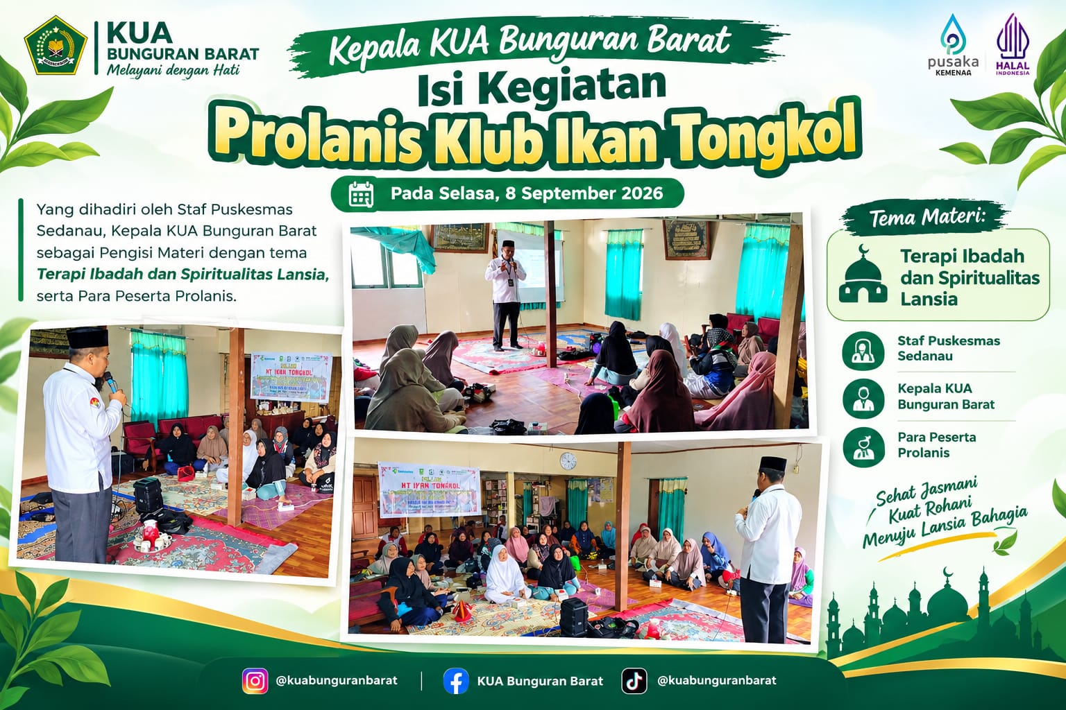 KUA Bunguran Barat Perkuat Spiritualitas Lansia melalui Pembinaan di Klub Prolanis