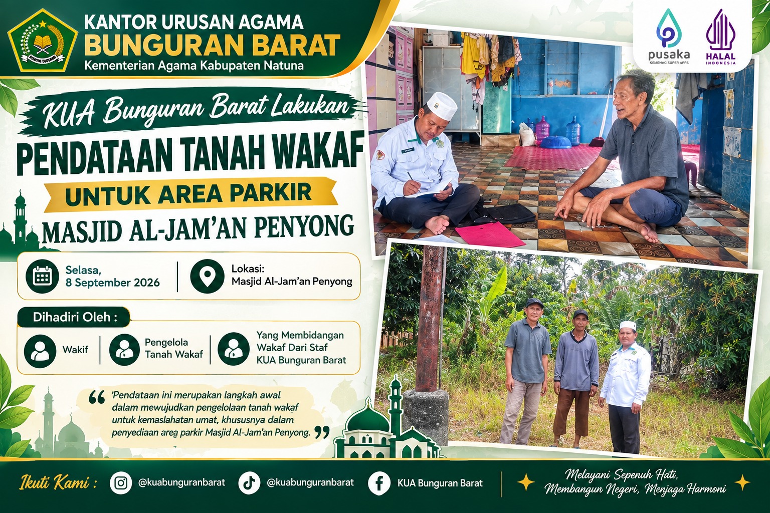 KUA Bunguran Barat Lakukan Pendataan Tanah Wakaf untuk Area Parkir Masjid Al Jam'an Penyong