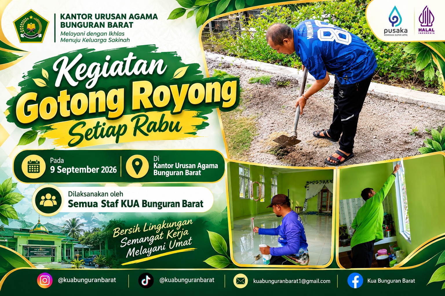Respons Kondisi Asap Karhutla, KUA Bunguran Barat Bersihkan Lingkungan Fisik Kantor