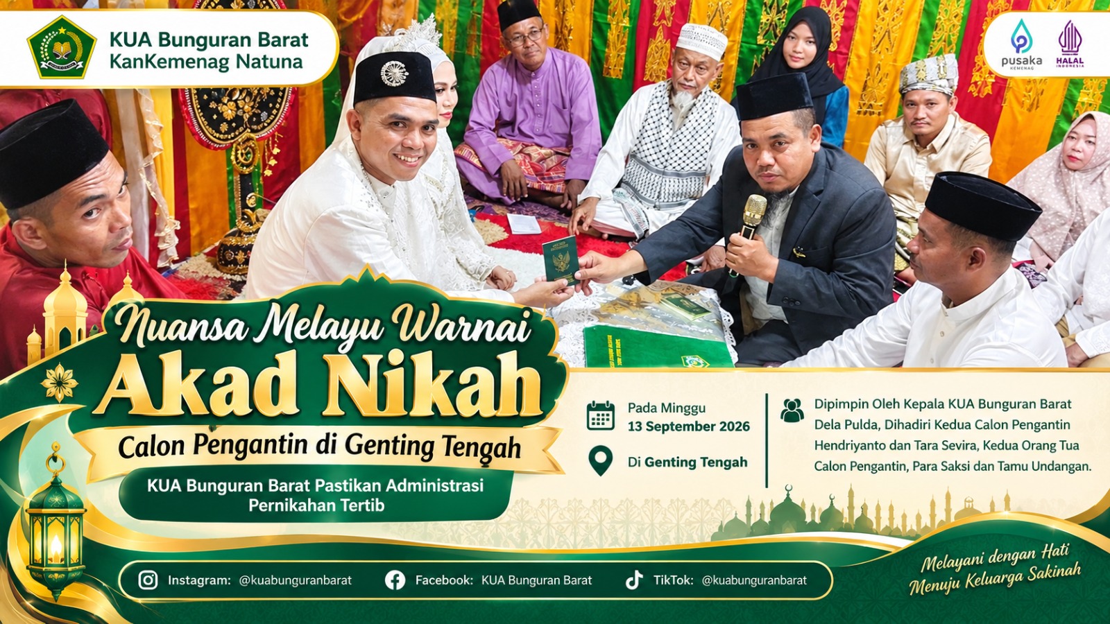 Nuansa Melayu Warnai Akad Nikah Calon Pengantin di Genting Tengah, KUA Bunguran Barat Pastikan Administrasi Pernikahan Tertib